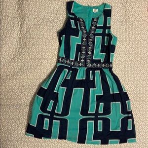 Crown & Ivy dress in aqua and navy.